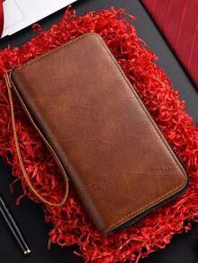 Men's Long Zipper Wallet, PU Leather Material, Large Capacity, Multi-Card Slot Design, Suitable As Birthday Or Father's Day Gift - Brown - View 3