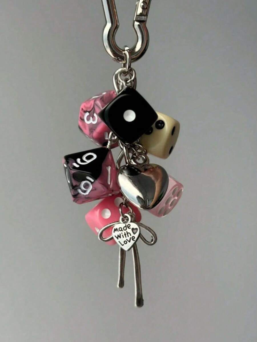 1pc Unisex Fashion Lucky Dice Keychain New Sweet Cool Style Multi-Faceted Dice Phone Case Bag Car Key Pendant - Multicolor - View 1
