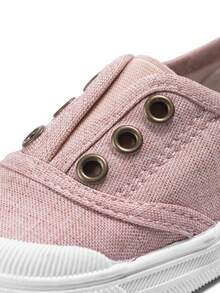 1 paire de chaussures plates en canevas rose pour petites filles, style minimaliste doux et sucré, à enfiler avec boutons, confortables, basses, décontractées, adaptées au printemps et à l'automne, pour pique-nique en plein air et promenade au jardin - Rose bonbon - Voir 7