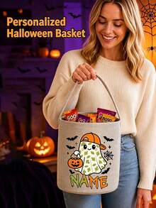 Tas jinjing Halloween yang dapat disesuaikan untuk kegiatan "trick-or-treating" (mengumpulkan permen), menampilkan desain hantu, sempurna untuk membawa permen yang cukup untuk pesta dan acara. - MultiWarna - View 2