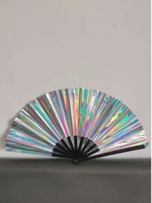 1pc Holographic Laser Folding Hand Fan, Handheld Hand Fan, Holographic Laser Hand Fan, Suitable For Festivals, Rainbow Outfits, Disco Parties, Home Decor, Applicable For All Occasions (Plastic Product, Scratches Are Unavoidable) - Multicolor - View 3