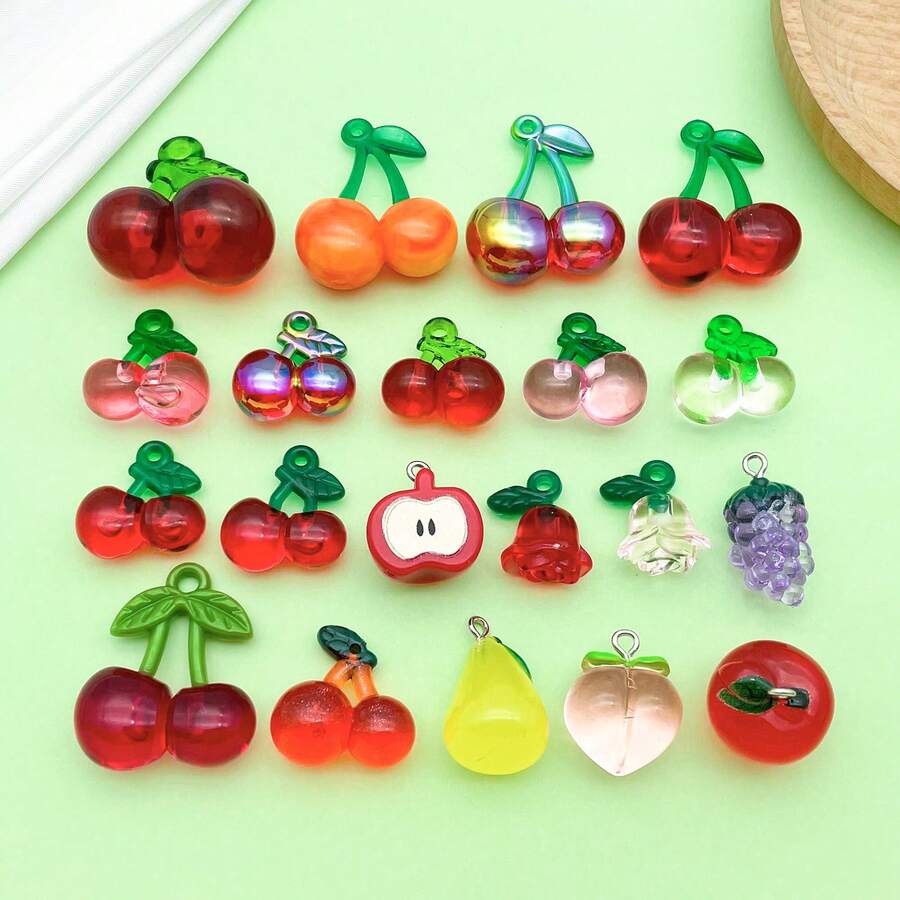 18/20pcs Transparent Acrylic Fruit Charms Iridescent Cherry Peach Pear Grape Apple Pendant For DIY Bracelet Necklace Earring Jewelry Making Findings - Multicolor - View 1