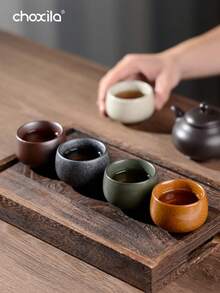 choxila 1 Set/5 Buah Cangkir Teh Cangkir Kopi Set Teh Kung Fu Lima Warna Mangkuk Teh Kecil Keramik Kasar Set Kotak Hadiah - Piala Lima Elemen - View 3
