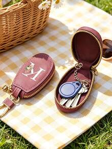 Multifunctional Key Case, Decorated With Fashionable Pink Floral And White Letter A-Z Pattern, Pink Keychain. Zipper Keychain, Floral Pattern Design, Zipper Storage Bag, Car Key Organizer, Car Key Chain, Compact Portable Key Bag With Minimalist Design, Travel Accessory, Elegant Ornament, Suitable For Home, Office, Travel, Car, Men And Women, Perfect Gift For Friends, Family, Couples, Anniversary, Birthday, Wedding, Graduation, And Teacher's Day - Multicolor - View 4