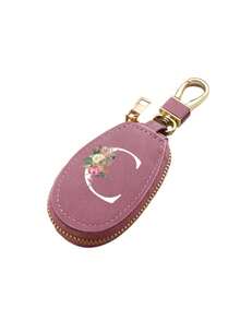 Multifunctional Key Case, Decorated With Fashionable Pink Floral And White Letter A-Z Pattern, Pink Keychain. Zipper Keychain, Floral Pattern Design, Zipper Storage Bag, Car Key Organizer, Car Key Chain, Compact Portable Key Bag With Minimalist Design, Travel Accessory, Elegant Ornament, Suitable For Home, Office, Travel, Car, Men And Women, Perfect Gift For Friends, Family, Couples, Anniversary, Birthday, Wedding, Graduation, And Teacher's Day - Multicolor - View 12