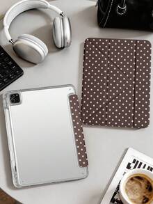 1件棕色粉色波點平板電腦保護殼，適用於 iPad Mini6/7/Air/Air2/9.7/10.2/10.5/10.9 (Air4-Air8)/Pro 11/10th Gen/A16/Pro 11 2024，彩繪圖案平板保護殼配透明壓克力背殼，絲綢質感 8 折支架，自動休眠/喚醒，內置筆槽，不含筆，部分機型附相機框 - 彩色 - 查看 4