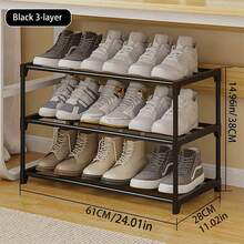 1pc Metal Stackable Shoe Rack, Sturdy And Durable Shoe Cabinet, Suitable For Entryway, Closet, Garage, Hallway Storage, Space-Saving Multi-Layer Storage Rack, Easy To Assemble, Perfect For Mudroom, Laundry Room, Bedroom, Dorm, Office Organization - Black - View 14