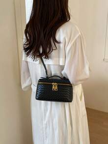 Bolso de mano tejido de moda para mujer, bolso bandolera, bolso de mano estilo europeo y americano para fiestas - Negro - Ver 4