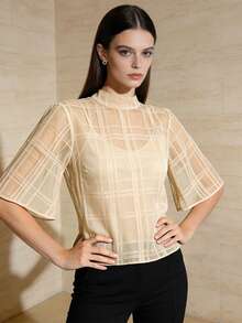 Blus Filipiniana Modern 1 potong, warna polos, atasan wanita untuk liburan, hari raya, pakaian sehari-hari, kencan, musim panas. - Sampanye - View 5