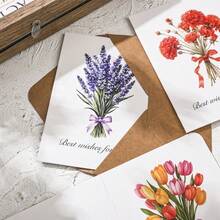 6 Pcs Premium Floral Greeting Cards Set With 6 Envelopes & 6 Seal Stickers, Handwriteable DIY Blank Note Cards For Holiday Gift Party Invitation Wedding Decor Stationery Supplies - Flower - View 2