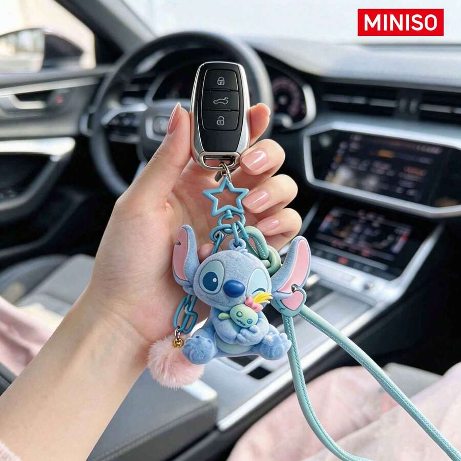 Stitch Bag Charm Keychain By MINISO, Cute 3D Character With Star Clip & Beaded Strap, For Handbag Backpack Purse, Women & Teens, Christmas Gift - Stitch Best Buds Charm - View 1