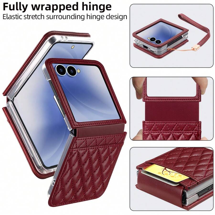 VIETAO 人造皮革手機殼 附腕帶與卡槽 適用於 Galaxy Z Flip 8 7 6 5 4 Flip8 手機保護殼 - 紅色 - 查看 1