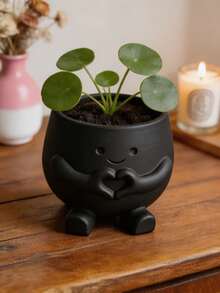 3D Printed Cartoon Heart-Shaped Smiling Face Succulent Planter, Creative Viral Desktop Mini Green Plant Pot, Minimalist Matte Solid Color Indoor Balcony Succulent Planting Container, Cute Healing Desktop Decor Ornament Gift, Outdoor And Garden Supplies - Multicolor - View 7