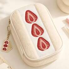 Large Capacity Pencil Case Stationery Storage Bag, Soft Portable Makeup Brush And Pen Organizer, Multi-Pocket Cosmetic Storage Bag, Suitable For School, Office, Travel, Desk Decoration, Gift For Friends - Strawberry Sandwich - View 7