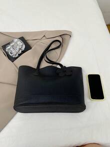 新款女款大容量休閒通勤單肩包，輕量極簡手提包，時尚百搭托特包 - 黑色 - 查看 3