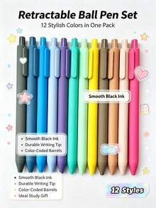 Retractable Gel Ink Pen Set, Smooth Writing, Soft Colors, Office Supplies, Diary, Learning Stationery, Gift, Aesthetic Design - A - View 1
