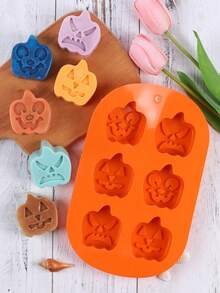 1pc Halloween Pumpkin Silicone Baking Mold, 6-Cavity Multi-Expression Pumpkin Mold, Themed Baking Tray, Suitable For Chocolate, Candy, Cake, Jelly, Pudding, Used For Halloween Party Dessert Table, Home Kitchen Baking And Dessert Decoration - Multicolor - View 3