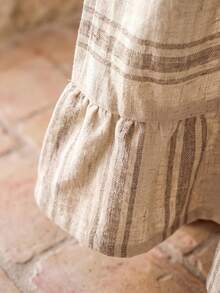 1/2pcs Beige Light Brown Horizontal Striped Table Skirt, Rustic Country Style Fabric Material, Rectangular Top With Pleated Details And Bottom Ruffle Hem, Concealment And Decorative Function, Suitable For Entryway Console Table Cover And Natural Rustic Home Decor - milk coffee color - View 3