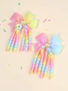 2pcs Rainbow Gradient Bow Hair Clips,Sweet Fashion Women Hair Accessories - Multicolor - View 7