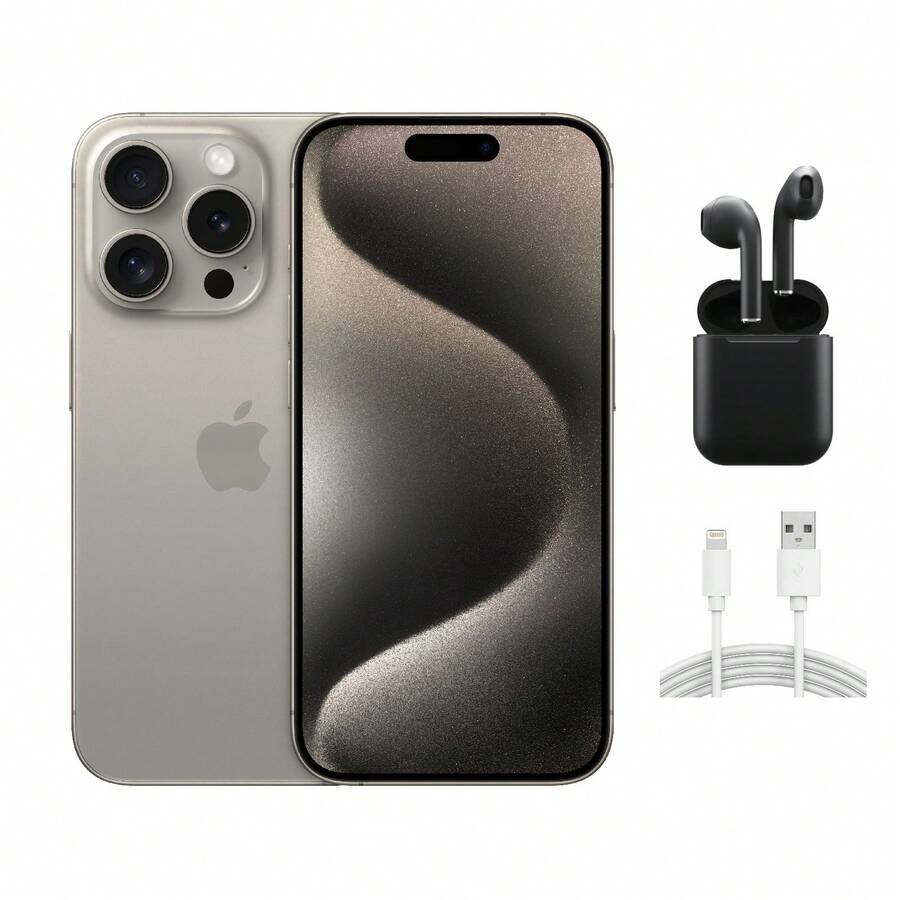 Refurbished Apple IPhone 15 Pro Max A2849 (Fully Unlocked) 256GB Natural Titanium (Grade B) W/ Wireless Earbuds - 查看 1