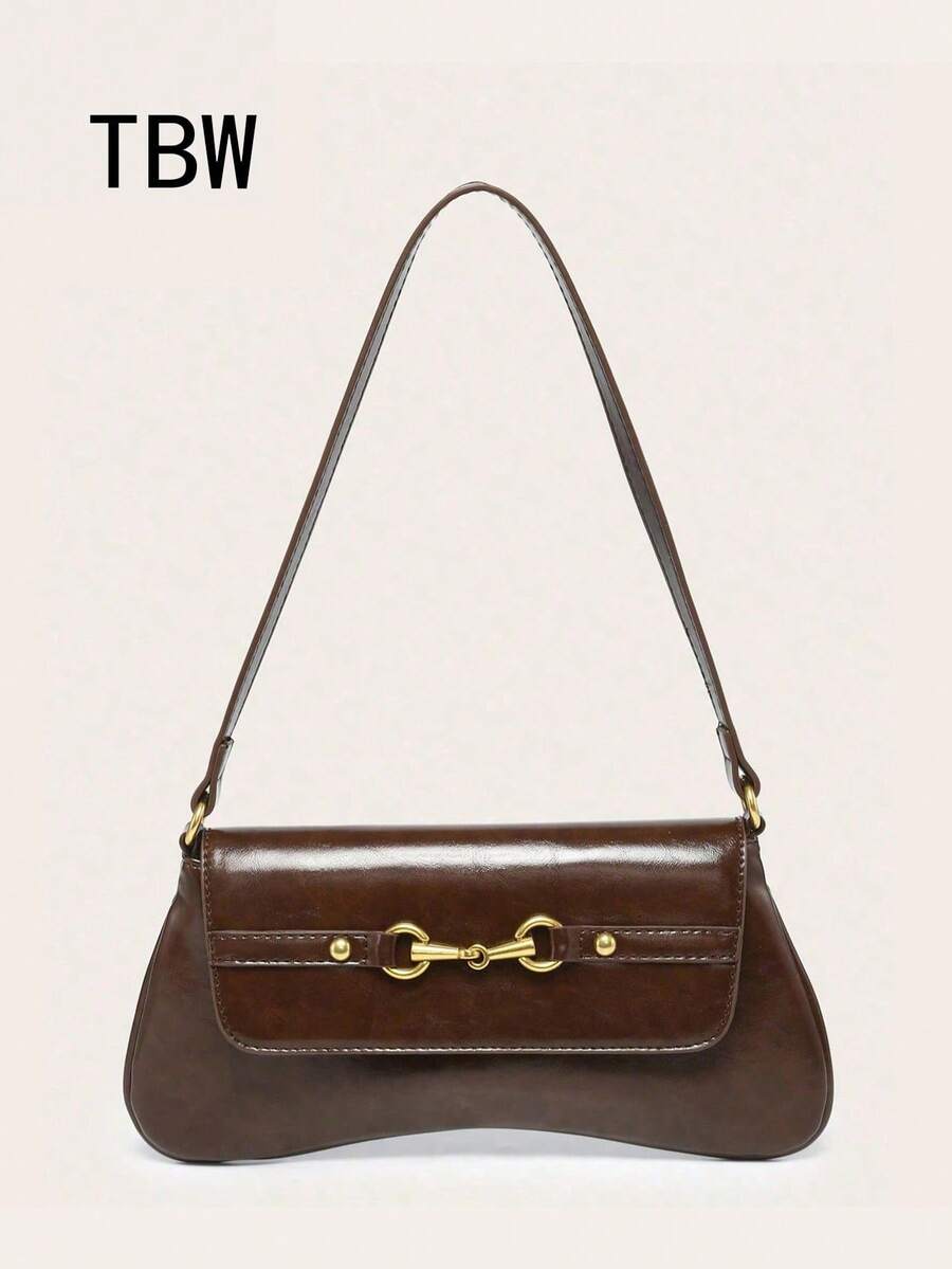 1pc Retro Multi-Ring Decor Shoulder Crossbody Bread Bag, Suitable For Dates, Street, Parties And Other Occasions - Coffee Brown - View 1