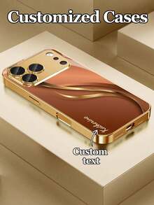 1 Stück individuell bedruckbare Handyhülle aus vergoldetem, glattem Glas mit Kurvendesign, geeignet für iPhone 17 Pro Max/17 Air/16/15/13/12/11/XS Max/6 7 8 Plus, hochwertige Geschäftsausstattung, luxuriöse Mode, integrierter Linsenschutz, Geschenk zu Feiertagen, Geburtstag, für Paare, Haustiere, Freunde, Klassenkameraden, Geschwister, Familie, modischer hochauflösender Schutzüberzug - Gold - Übersicht 2