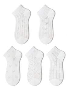 ZUJO 5 Pairs White Women's Bow Ruffle Short Socks, Cute Bow Pattern, Breathable And Comfortable, Suitable For Spring, Summer And Autumn, Random Color - White - View 7