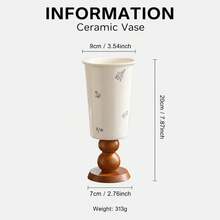 1pc French Vintage Ceramic Vase With Wooden Base, Floral Pattern Decorative Vase, Elegant Luxury Home Decor, Suitable For Living Room, Dining Table, Entryway, Shelf, Can Hold Fresh Flowers Or Dried Flowers, Unique Housewarming Gift, Ramadan And Eid Gift - Wooden High Legs - View 15