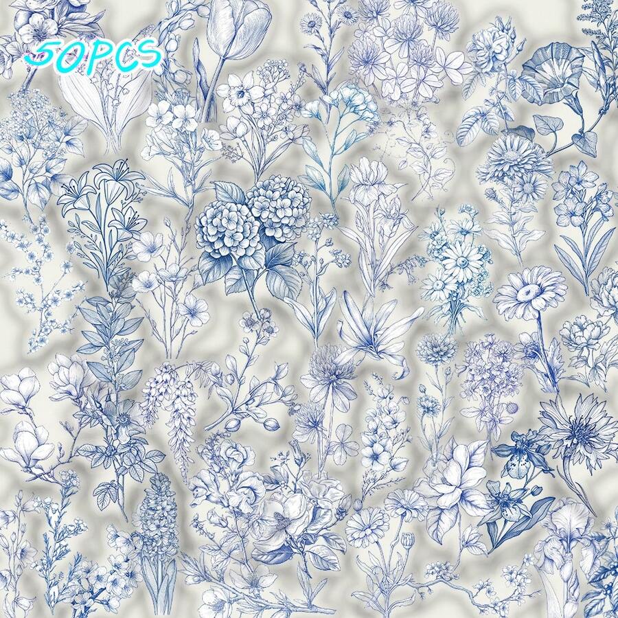 50 Blue And White Flower Fun Cartoon Stickers, Exquisite And Fun Stickers For Decorating Stationery, Laptops, Phone Cases, Suitcases, Guitars, And Helmets - Multicolor - View 1