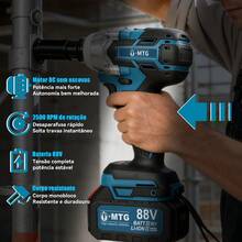 Chave de Impacto Sem Fio MTG 88V Motor Sem Escovas, Torque Máximo 800N.m, Encaixe 1/2", 2 Baterias Li-ion com Visor de Carga, Kit Completo com Soquetes, Brocas e Maleta para Mecânica Automotiva e Montagem - Azul - Visão 8