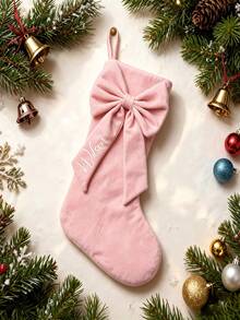 1pc Customizable Bowknot Christmas Stocking, Velvet Material With Name, Personalized Christmas Stocking, Ideal Holiday Gift, Suitable For Christmas Decoration, Party Setup, Family Gathering Essential - Multicolor - View 5