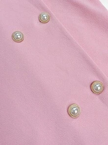 Tween Girls Pink Double-Breasted Colorblock Ruffle Design A-Line Short Dress, Cute Elegant Casual Streetwear School Style, Autumn/Winter - Pink - View 6