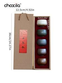 choxila 1 Set/5 Buah Cangkir Teh Cangkir Kopi Set Teh Kung Fu Lima Warna Mangkuk Teh Kecil Keramik Kasar Set Kotak Hadiah - Piala Lima Elemen - View 8