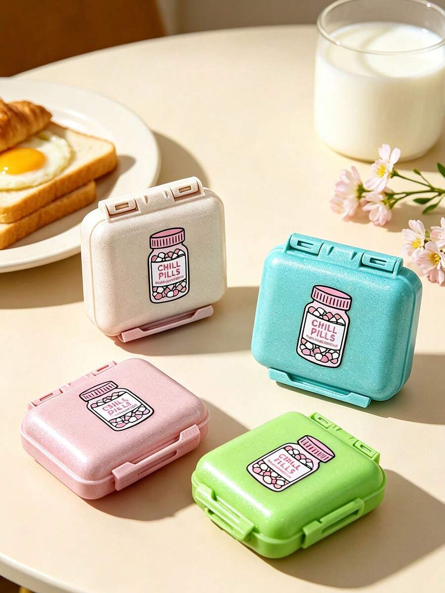 Mini 6-Compartment Portable Pill Box, Medicine Storage Box, Travel Pill Case, 6-Compartment Small Pill Box With Pill Box Pattern, Sealed Pill Storage Box, 6-Day Weekly Storage Box, First Travel Pill Storage Box, Daily Vitamin Pill Box, Pocket Pill Storage Box, Charming Storage Box, Home Essential, Travel Essential - Multicolor - View 1