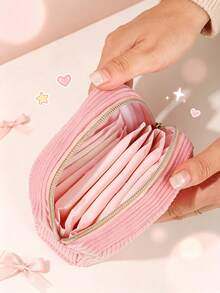 Corduroy Sanitary Napkin Storage Bag, Multifunctional Portable Large Capacity Organizer, Cosmetic & Coin Pouch, Cute Travel Accessory, Suitable For Girls And Women - Multicolor - View 6