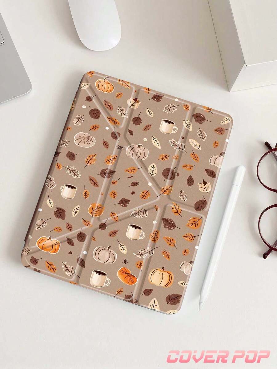 Autumn Pumpkin Leaf Tablet Protective Case, Compatible With IPad A16 11th Gen 11-Inch 2025/Pad 10th Gen 10.9, Transparent Acrylic Back Shell, With Multi-Angle Y-Shaped Folding Stand, Elegant Tablet Protective Cover, Suitable For School, Office And Travel