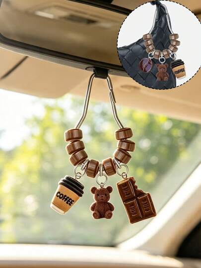 Little Bear Bag Pendant, With Coffee Bean, Coffee Cup, Chocolate Design, Y2K Style Bag Charm And Car Accessory, Lightweight And Durable Keychain, Suitable For Daily Use, Multi-Functional Bag Decoration, Rearview Mirror Pendant, Applicable To Handbags, Crossbody Bags, Shoulder Bags, Car Keys, Backpacks, Suitable For Women, Men, Beach Tourists, Friends And Family, Perfect Gift For Valentine's Day, Mother's Day, Graduation Season, Back To School, Birthday, Anniversary