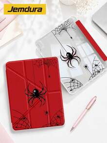 Jemdura Pure Red Spider Web Pattern Acrylic Tablet Protective Case, Compatible With IPad 10.2/10.5 Inch, IP10/11th Gen (A16)/ Air 8 2026 (11-Inch), Mini6/7 8.3 Inch, Air5/6/7 10.9 Inch/11 (M2/M3), With Pencil Slot Storage, Y-Fold Flip Cover Protective Case, Multi-Angle Folding, Best Halloween Gift - Multicolor - View 1