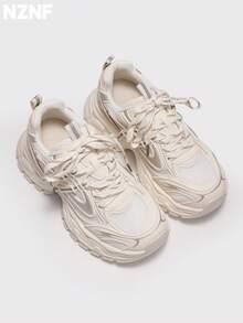NZNF 2025新款白色厚底运动鞋，复古低帮休闲鞋，修身显瘦，秋季款 - 白色 - 查看 1