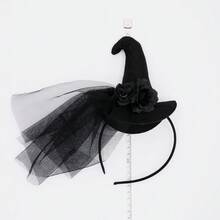 1pc/Halloween Black Tulle Witch Hat Headband, Holiday Party Cosplay Costume Photo Prop Headpiece - Black - View 3