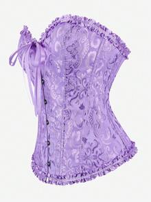 束胸上衣 罩胸式 Bustier 經典緹花 無肩帶 心形領 荷葉邊飾 腰部塑形 復古宮廷風 收腹束腰 萬聖節服裝 - 淡紫色 - 查看 3