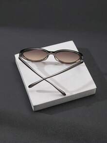 1 PC Men's Small Oval Fashion Glasses Soft Tinted Lens Lightweight Frame PC Material Casual Versatile For Outdoor Trip Driving With Glasses Box - Multicolor - View 8
