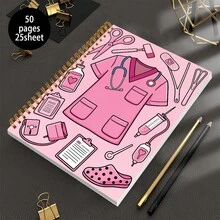 1PC A5 This Notebook Features A Pink Nurse-Themed Cover, Sized 5.7X8.2 Inches, Containing 50 Pages/25 Sheets Designed For Smooth Writing, Perfect For Nurses To Document Patient Details. It Makes A Great Gift For Nursing Professionals - Rectangle - View 2
