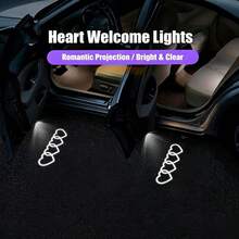 Luz de bienvenida para puerta de coche, proyector de patrón de corazón LED, lámpara de charco con sensor de luz inteligente encendido/apagado automático, accesorio de decoración interior de coche inalámbrico sin taladro - Corazón entrelazado - Ver 1