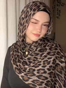 1pc Women's Bohemian Style Fashion Leopard Print Headscarf, Street Versatile Soft Breathable Scarf Windproof Shawl, Suitable For Daily Wear - Dark Brown - View 4