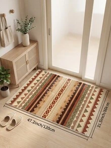 1件駱駝色秋冬幾何條紋客廳地毯，適用於廚房、餐廳、臥室節日裝飾，室內/室外、辦公室、防滑門墊、浴室、走廊、書房、遊戲區地毯 - 駝色 - 查看 12