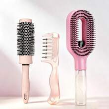 3pcs/Styling Tool Set - New Crystal Plastic Transparent Liquid-Conducting Hair Care Oil Massage Comb Wide Tooth Comb, 2-In-1 Spray Comb With Water Tank For Moisturizing And Exfoliating, Fine Mist Spray Design Plus Curling Styling Roller Comb - Multicolor - View 4