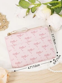 Ladies' Bow Printed Short Zipper Coin Purse, Portable Card Bag Wallet, Suitable For Daily Shopping And Travel - Pink - View 12