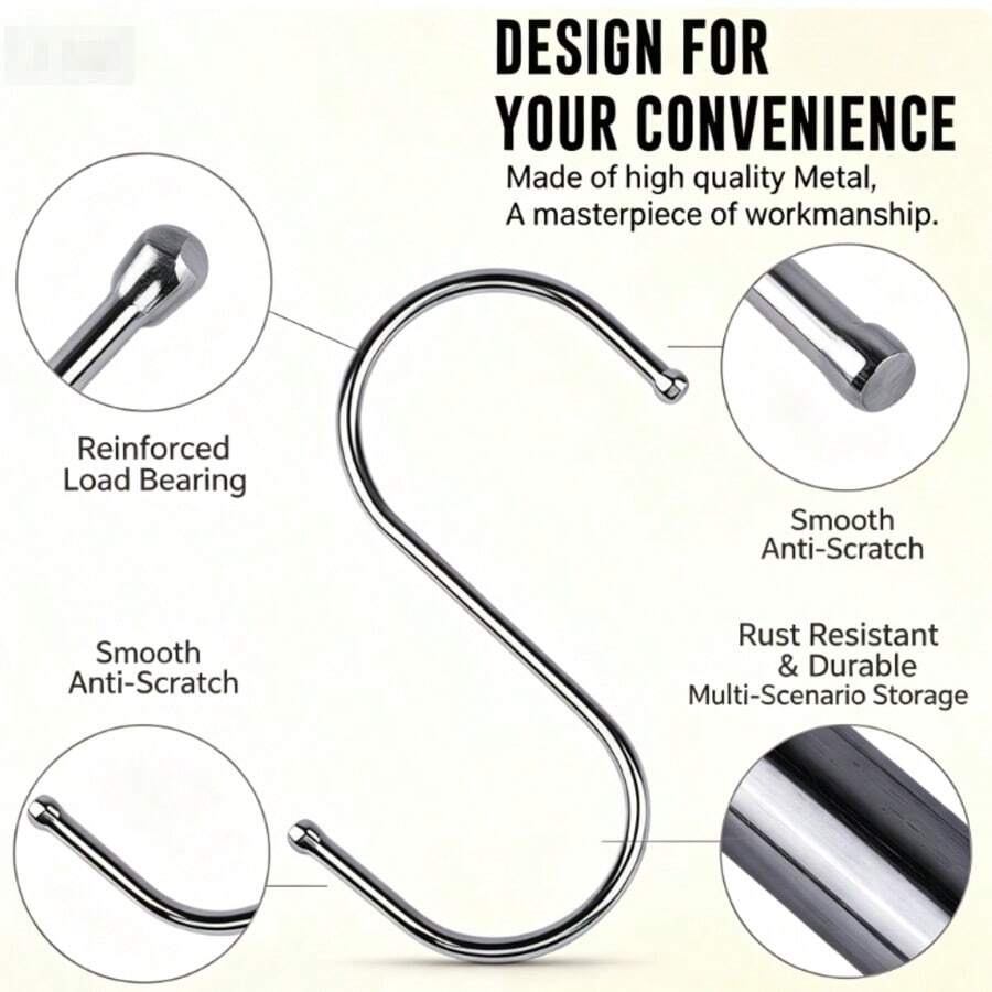 S Shaped Hooks, Rust‑Proof Stainless Steel Hanging Hooks, Multipurpose Utility S Hooks For Pots, Pans, Clothes, Bird Cages - A - View 1