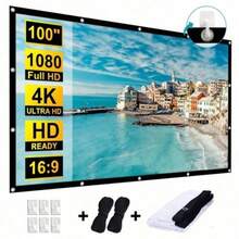 ZZPQVT 60", 84", 72", 100", 120", 150" Projection Screen, Portable Foldable Projection Screen 16:9 4K 3D, Suitable For Home Theater, Camping And Entertainment Activities - 100inch - View 2